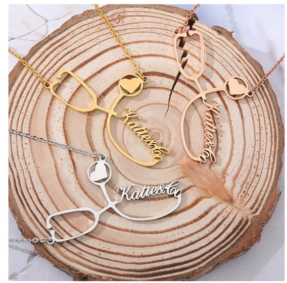 Stainless Steel Stethoscope Customised Name Necklace for Women, Jewelry Gift