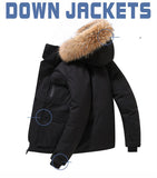 Men's Hooded Down Jacket, Thick Warm Coat with Fur Collar