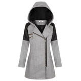 Women’s Warm Slim Wool Coat – Thick Full-zip Hooded Winter Windbreaker with Diagonal Zipper