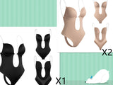 Deep V-neck Body Shaper, Backless U-plunge Thong, Waist Trainer, Clear Strap Padded Corset