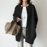 Loose Round Neck Single Breasted Cardigan, Fashion Solid Color Coat Jacket, Autumn and Winter Women's Clothing