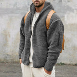 Plush Hooded Jacket, Men's Autumn and Winter Fleece Double-sided Wear, Warm Coat with Zipper, Loose Casual Jacket, Outdoor Clothing