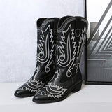 Women's Low Heel Sleeve, Western Embroidered Round Toe Boots