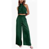 Casual Sleeveless Midriff-baring, Top and Wide Leg Pants, 2 Pcs Set, Summer Suits Women's Clothing