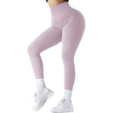 High Waist Seamless Leggings, Threaded Knitted Fitness Solid Women's Slimming Yoga Pants, Elastic Running Sports Tights