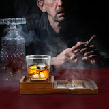 Solid Wood Cigar Ashtray with Storage Drawer & Whiskey Tray