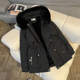 Fur Collar Fashionable All-matching Jacket, Hooded Warm Cotton-padded Coat
