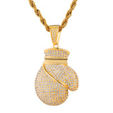 Zircon Faux Gold Boxing Gloves, Pendant Necklace