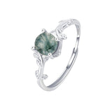 S925 Silver Green Moss Ring, Water Plants Agate Stone Finger Jewelery
