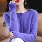 Women’s Cashmere Cardigan, O-neck Loose Fit Merino Wool Sweater – Winter Knitwear Top