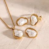 Fashion Jewelry, New Women's Stainless Steel Pearl Necklace, Earrings, Ring