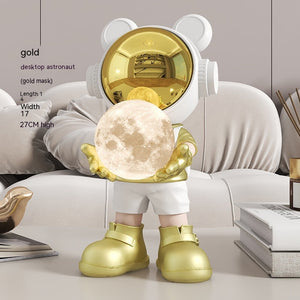 Desktop Space Bear Decoration, Moon Night Light Home Decor