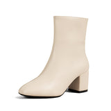 Chunky Heel Pointed Toe Boots with Side Zipper, Fashion Mid-calf Shoes for Women