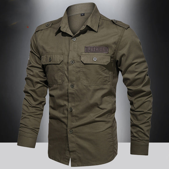 Men's Long Sleeve Solid Color Shirt with Pockets