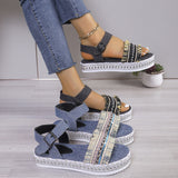 Fashion Tassel Denim Sandals with Thick-soled Flat Heels, New Summer Hemp Rope Sole Ethnic Style Shoes for Women
