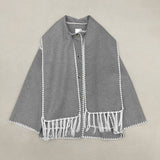 New Wool-blend Autumn/Winter Tassel Scarf and Collar Loose Woolen Coat