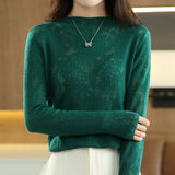 Women’s Half Turtleneck Hollow-out Knit Sweater – Loose Fit Fashion Pullover Top