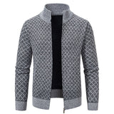 Men’s Thickened, Plaid Print Knitted Jacket Cardigan – Slim Fit, Zippered, Stand Collar, Winter Casual Long-sleeve Sweater Top