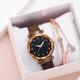 Luxury Women's Watches Bracelet Set, Elegant Magnet Buckle Ladies' Starry Sky Relogio Clocks