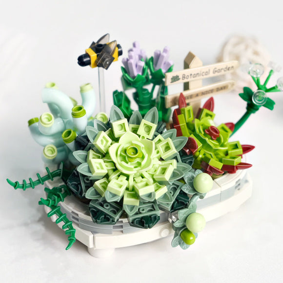 Assembled Building Blocks Toy Model, Succulent Potted Flower
