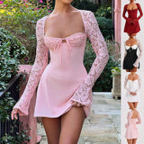 Fashionable Lace Corset, Long Sleeve Dress, Y2K Short Frock