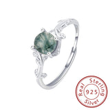 S925 Silver Green Moss Ring, Water Plants Agate Stone Finger Jewelery