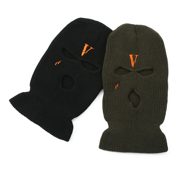 Three-hole Embroidered Knitted Hat, Thermal and Windproof Mask