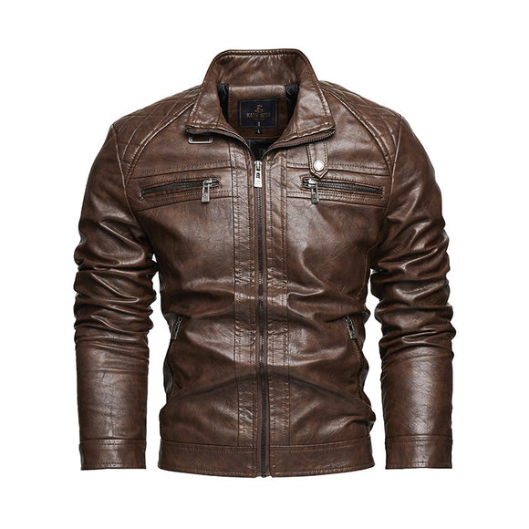 Men’s Retro American-style Lapel Leather Jacket - Plus Size