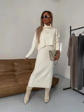 2 Pcs Sweater Suit, Winter Fashion Turtleneck Pullover and Sleeveless Long Dress, Trendy and Stylish Women's Clothing