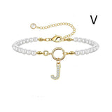 New Fashion Toggle Clasp Initial Bracelet, Women's A-Z Letter Pendant, 6mm Pearl Bracelet for Women