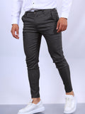 Men's Slim Button Trousers, Office Fashion, Solid Versatile Long Pencil Pants