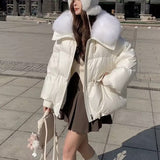 Down Cotton-padded Jacket, Women's Short Fur Collar Thickened Coat, Winter Clothing