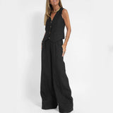 Summer Vest Suits, V-neck Bottom Sleeveless Top and Loose Straight Trousers, Casual Women's Clothing