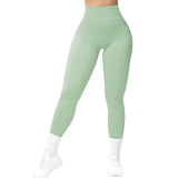 High Waist Seamless Leggings, Threaded Knitted Fitness Solid Women's Slimming Yoga Pants, Elastic Running Sports Tights
