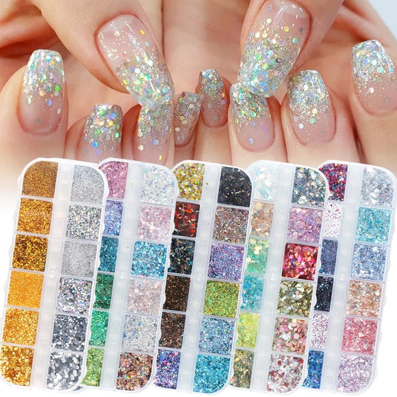 Nail Gold and Silver Glitter, Laser Sequins