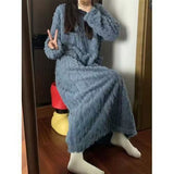 Winter Coral Fleece Sleepwear, Women's Nightgown Long Night Dress Pajamas with Pockets, Thickened Jacquard Dress Warm Home Clothes