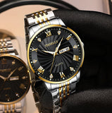 Men's Steel Belt Double Calendar, Waterproof Luminous Quartz Watch