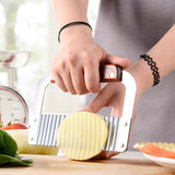 Stainless Steel Potato Cutter with Wooden Handle – Wavy French Fries Cutting Knife