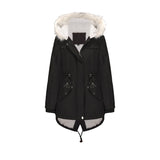Ladies’ Warm Hooded Coat with Fur Collar and Fleece Padding