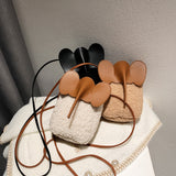 Cute Elephant Trunk Design Crossbody Shoulder Bags, Winter Lamb Mobile Phone Bag for Women