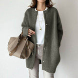 Loose Round Neck Single Breasted Cardigan, Fashion Solid Color Coat Jacket, Autumn and Winter Women's Clothing