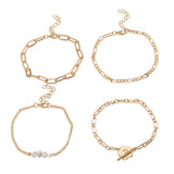 4-Piece Minimalist Geometric Bracelet Set for Women – Elegant Flower Design