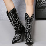 Women's Low Heel Sleeve, Western Embroidered Round Toe Boots