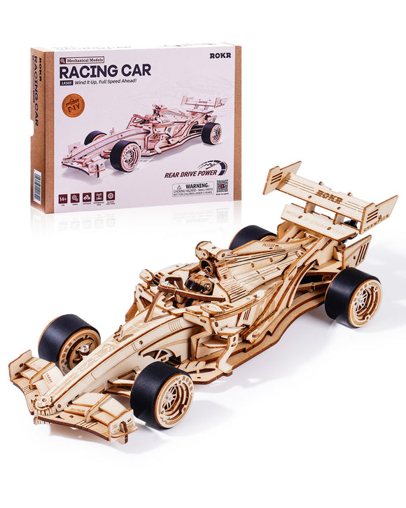 3D Wooden Puzzle Racing Car Model Kits with Mechanical Roaring Engine