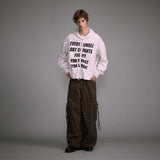 Washed Old Large Pocket Overalls, Vintage Leopard Print Wide Leg Pants