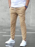 Men's Casual Pants with Pockets, Fashion Slim Fit Drawstring Trousers