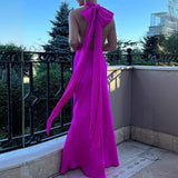 Fashionable Rose Red, Half-empty Backless Long Dress