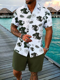 Men’s Gradient 3D Printed Short Sleeve Shirt & Shorts, 2-Piece Outdoor Set
