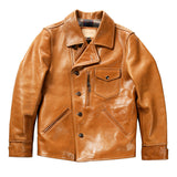 Leather Jacket, Men's Lapel Oil Wax Animal-hide Coat