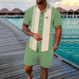 Men’s Gradient 3D Printed Short Sleeve Shirt & Shorts, 2-Piece Outdoor Set